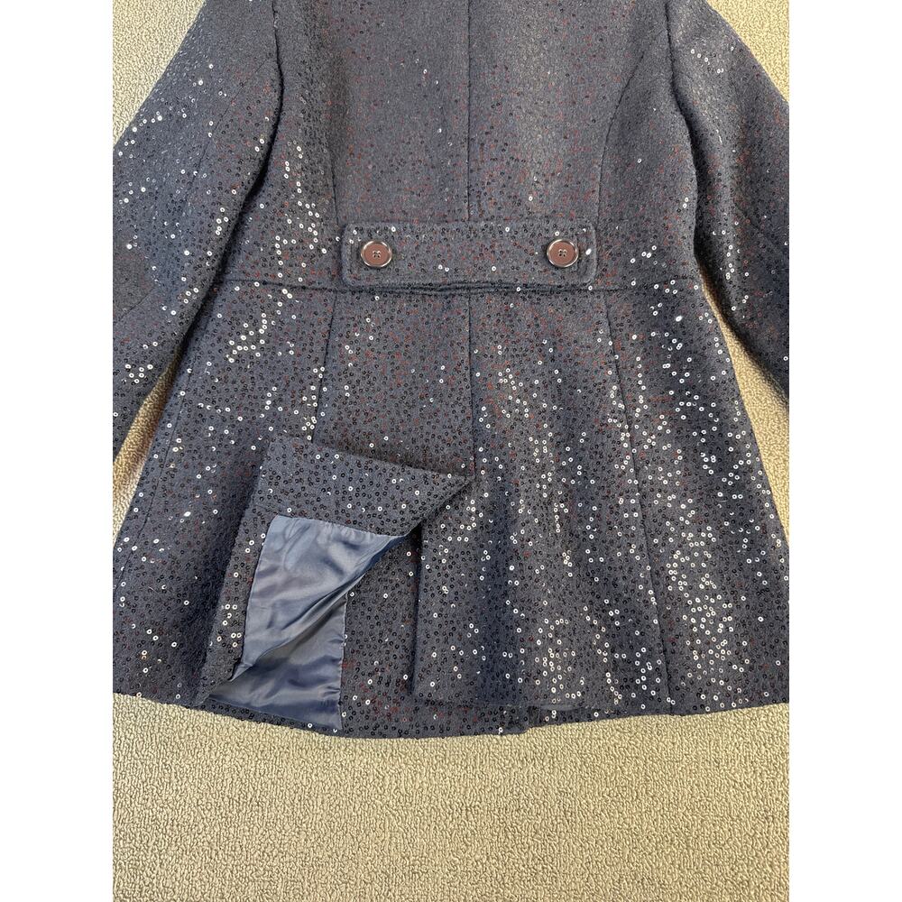 Loft Pea Coat Double Breasted Navy Sequin Wool Blend Size 2 Petite - Picture 7 of 14